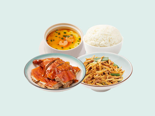吊烧烤鸭+小炒香茶笋+虾仁蒸蛋+米饭+小菜 商品图0