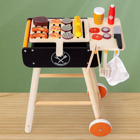 *【母婴用品】儿童木质烧烤架仿真烤串烤肉套装过家家厨房幼儿园木制烧烤炉玩具