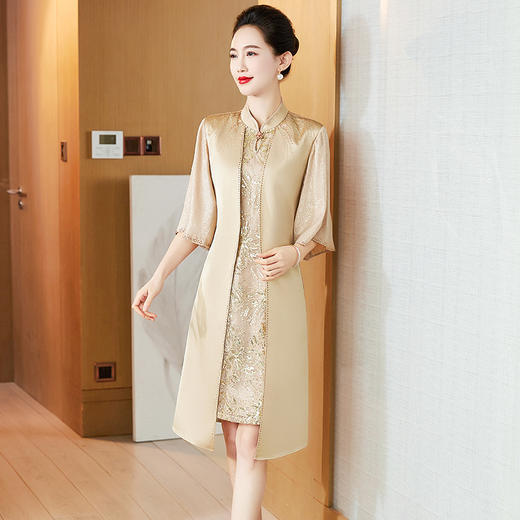 DD-2023年春夏妈妈礼服高贵喜优雅婆婆婚宴礼服时尚假两件连衣裙 商品图2