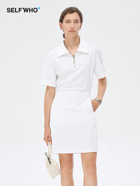 Self Who美国进口微强捻纱线连衣裙女2023新款夏橡筋收腰翻领裙子