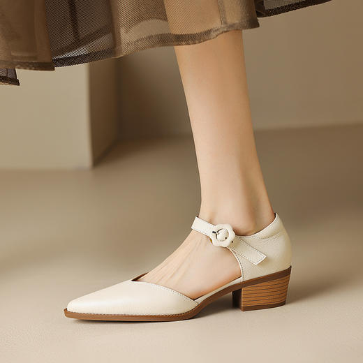 舒适简约，尖头真皮包头低跟中空凉鞋YS-0923 商品图2