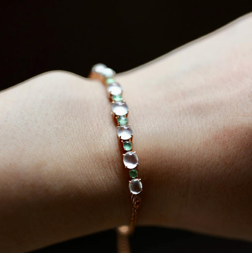 玻璃种翡翠蛋面手链18k玫瑰金碧玺镶嵌 商品图8