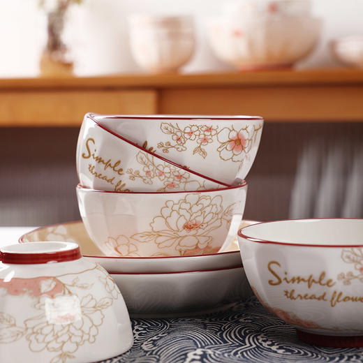 【一花一世界6个碗】陶瓷碗釉下彩食品级碗碟套装防烫家用厨房耐高温健康饭碗菜盘整套 商品图6