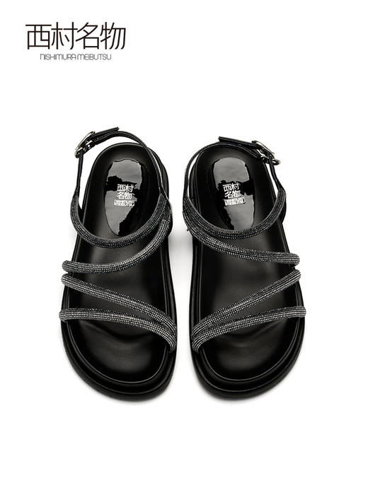 西村名物2023夏季新款气质水钻法式平底通勤百搭爆款时尚女款凉鞋23201 商品图2