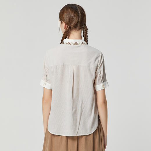 famecoco范可儿文艺复古棉麻衬衫女夏款撞色刺绣翻领小衫FAB3BH011 商品图1