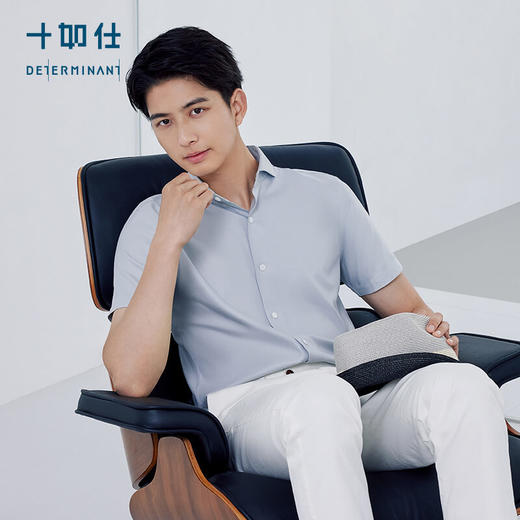 十如仕100支纱温莎领提花凉感短袖衬衫-401-01 商品图4