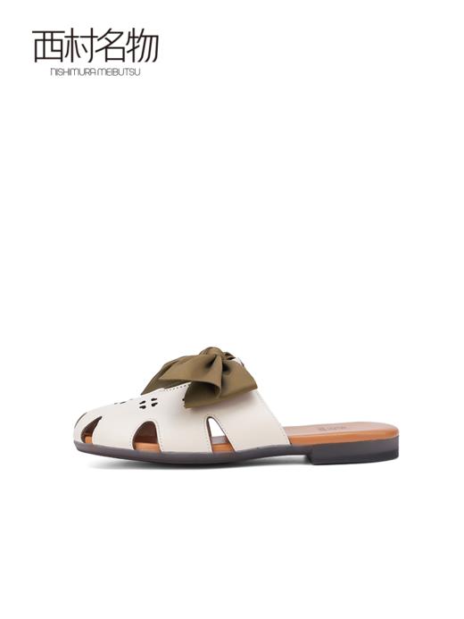 西村名物2023年夏季新款通勤平底蝴蝶结洞洞法式气质包头女鞋凉拖13491 商品图2