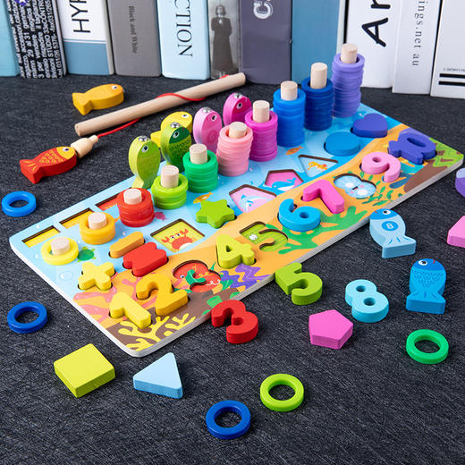 *【母婴用品】大号数字木质形状配对拼图木制教学玩具益智积木 商品图4