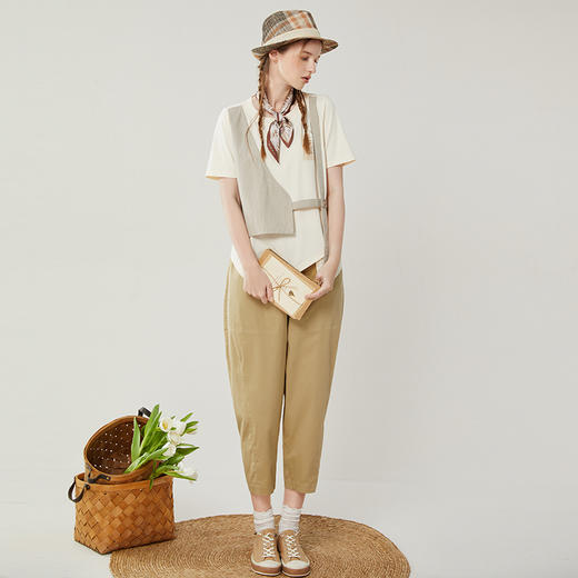 Famecoco范可儿薄款休闲萝卜裤新款夏季梨形身材裤子松紧腰女FAB3GA021 商品图3