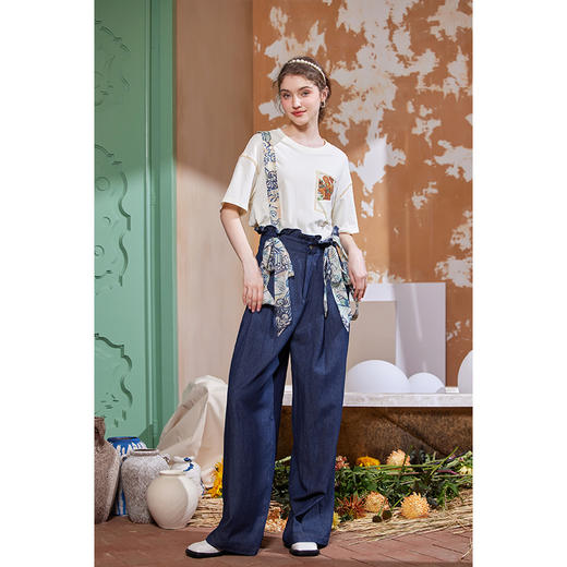 两三事梵高 穿花引蝶  2025年新款复古印花布背带牛仔裤女宽松 商品图3