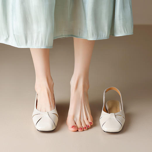 优雅百搭，真皮镂空小平头低跟凉鞋NJMK-K601 商品图6