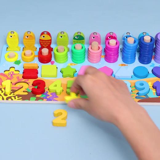 *【母婴用品】大号数字木质形状配对拼图木制教学玩具益智积木 商品图0