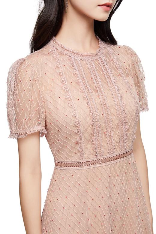 EVA OUXIU伊华欧秀 蕾丝钉珠气质连衣裙 9293 商品图3