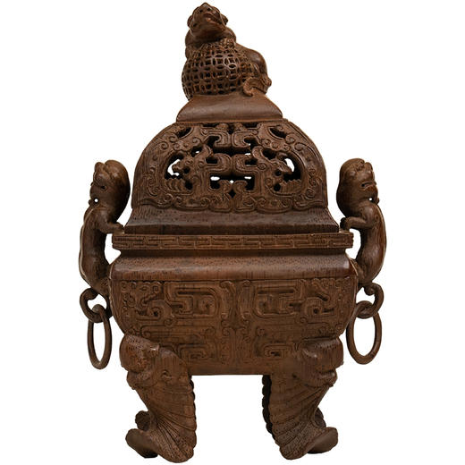 清 竹雕夔龙纹兽耳四足香薰 商品图5