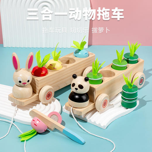 *【母婴用品】木制儿童益智早教玩具创意二合一拔萝卜兔子拉车水果配对玩具 商品图1