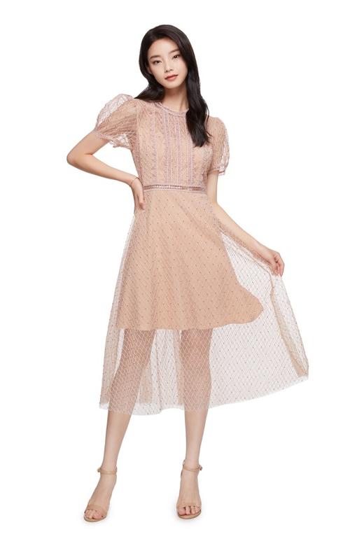 EVA OUXIU伊华欧秀 蕾丝钉珠气质连衣裙 9293 商品图0