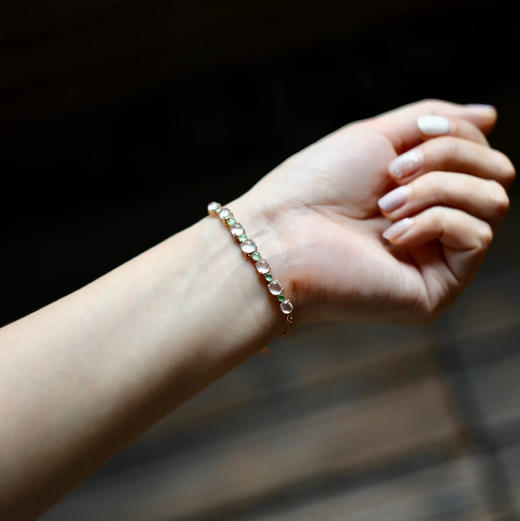 玻璃种翡翠蛋面手链18k玫瑰金碧玺镶嵌 商品图9