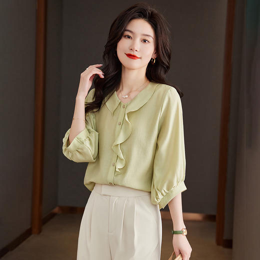 夏季女士雪纺衬衫女夏装2023新款荷叶边上衣薄别致七分袖小衫CC-J3367 商品图2