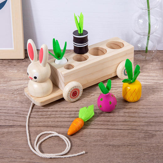 *【母婴用品】木制儿童益智早教玩具创意二合一拔萝卜兔子拉车水果配对玩具 商品图3