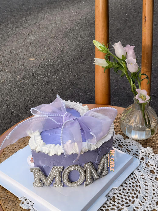 妈妈生日紫色爱心桃蝴蝶节蛋糕 商品图1