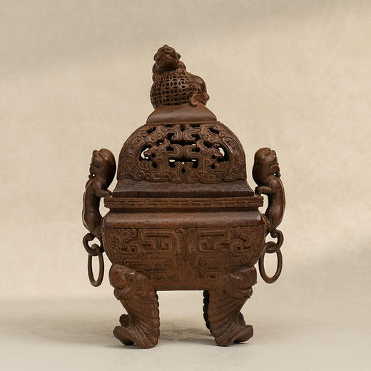 清 竹雕夔龙纹兽耳四足香薰 商品图0