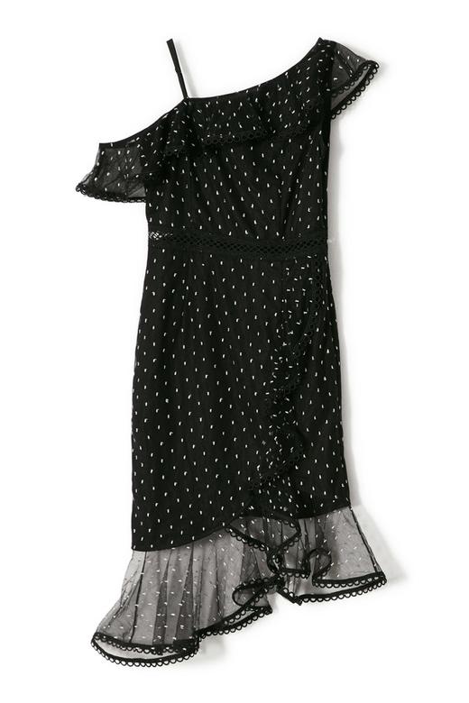 EVA OUXIU伊华欧秀 黑色网纱单肩连衣裙 9292 商品图4