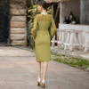 AD复古绿色法式连衣裙2023新款修身显瘦名媛气质高级感接拼礼服裙 商品缩略图4