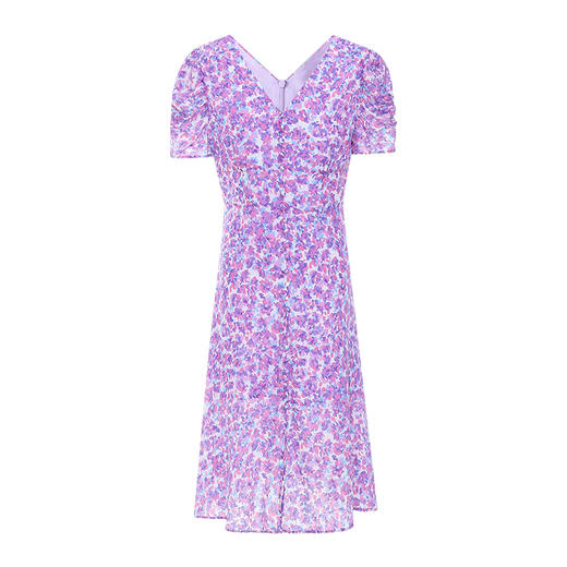 EITIE爱特爱夏款新品优雅V领显瘦高腰舒适泡泡袖印花连衣裙7007753 商品图5