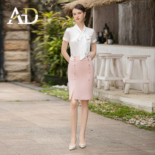 AD法式名媛风两件套女2023夏季新款时尚套装白色设计感蝴蝶结衬衫 商品图0