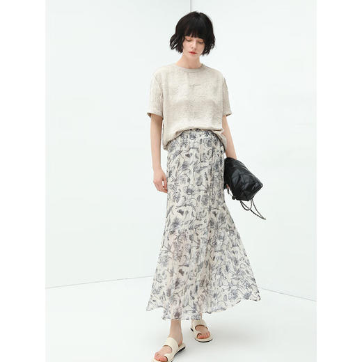 【限时特惠】COCOBELLA写意印花雪纺压褶半身裙女夏沙滩度假飘逸长裙HS119 商品图3