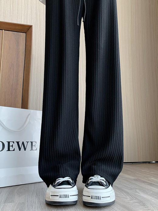 2023【升级款冰丝压花阔腿裤】女夏季薄款高腰垂感小个子窄版直筒裤防晒凉凉拖地裤子 商品图3