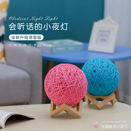 led藤球台灯创意星空藤球台灯卧室床头灯温馨LED调光遥控小夜灯 商品图1