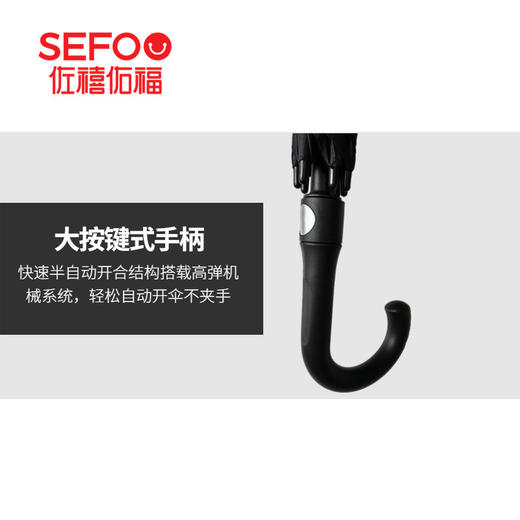 佐禧佑福直骨半自动全纤维黑色雨伞58cm*8k 商品图2