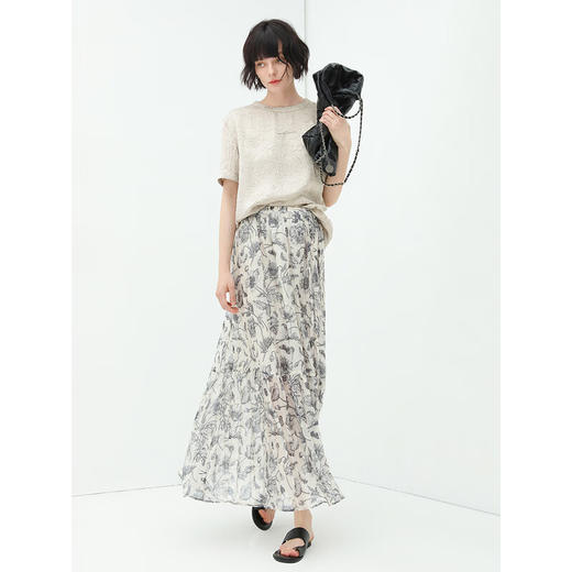 【限时特惠】COCOBELLA写意印花雪纺压褶半身裙女夏沙滩度假飘逸长裙HS119 商品图2