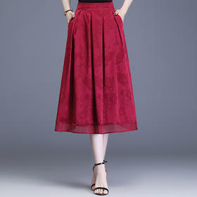 DD-2023年夏款长款松紧腰气质修身半身裙网纱拼接提花时尚百褶A字裙