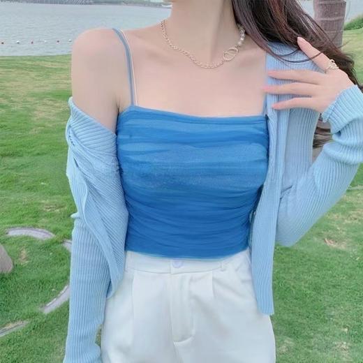 【绝美仙气冰丝吊带】西装内搭蕾丝网纱小吊带背心女美背法式别致打底西服抹胸上衣 商品图0