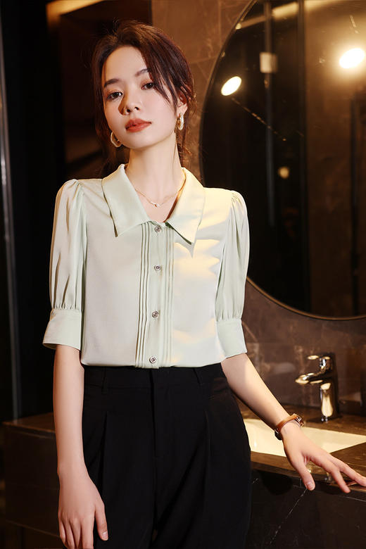 TC 12007真丝衬衫纯色气质桑蚕丝翻领设计感上衣小衫 商品图4