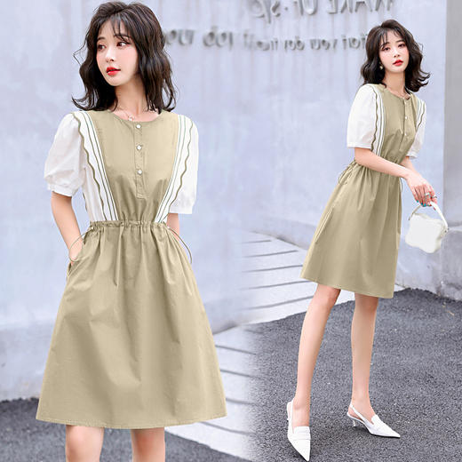 通勤优雅，A字裙短袖中裙H型套头中腰圆领纯色中裙连衣裙HR-SLF8117-1 商品图2