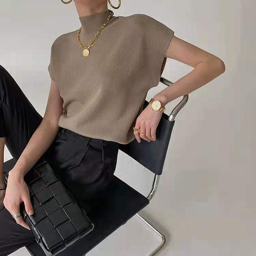 【设计感大气雅致时髦藏肉上衣】夏季半高领马甲女薄款坎肩背心外穿短款针织上衣宽松显瘦短袖T恤 商品图8