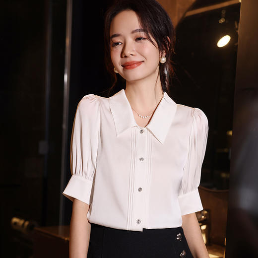 TC 12007真丝衬衫纯色气质桑蚕丝翻领设计感上衣小衫 商品图1