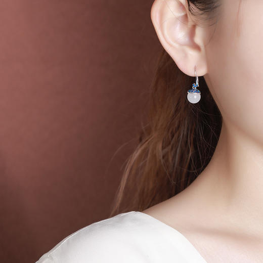 【倚绛云】S925银和田玉白玉景泰蓝国潮鲤鱼圆珠耳饰【CW-51415】 商品图3