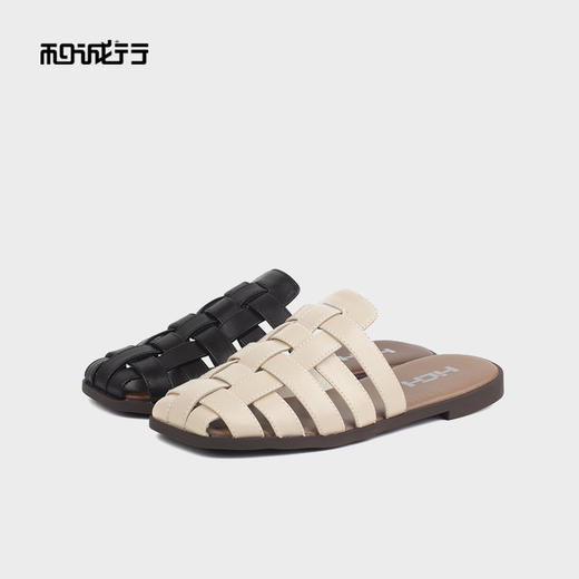 和诚行 2023夏季新款复古半包头编织外穿拖鞋女百搭穆勒鞋1580020 商品图3