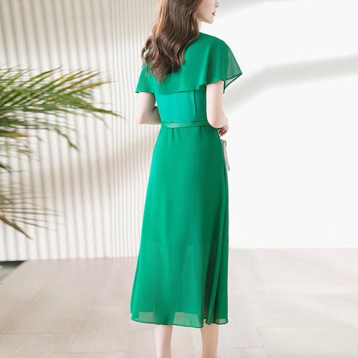 HRWL30699气质拼接荷叶袖修身显瘦连衣裙2023夏上新时尚V领洋气潮流 商品图2