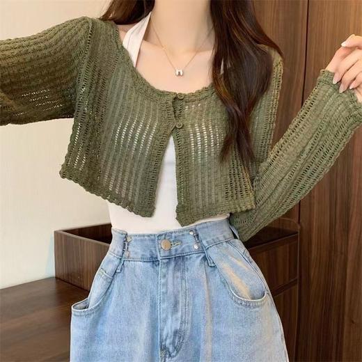 【两件装 辣妹套装】咖色镂空针织衫辣妹吊带背心两件套上衣女新款早秋复古小心机外搭 商品图2