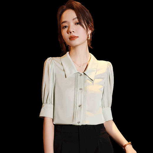 TC 12007真丝衬衫纯色气质桑蚕丝翻领设计感上衣小衫 商品图2