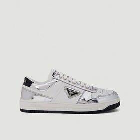 PRADA 普拉达 女士 Downtown 穿孔皮革珐琅金属三角徽标休闲运动鞋 混色 1E792M 3LL2 F0J36