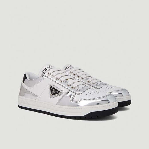 PRADA 普拉达 女士 Downtown 穿孔皮革珐琅金属三角徽标休闲运动鞋 混色 1E792M 3LL2 F0J36 商品图2