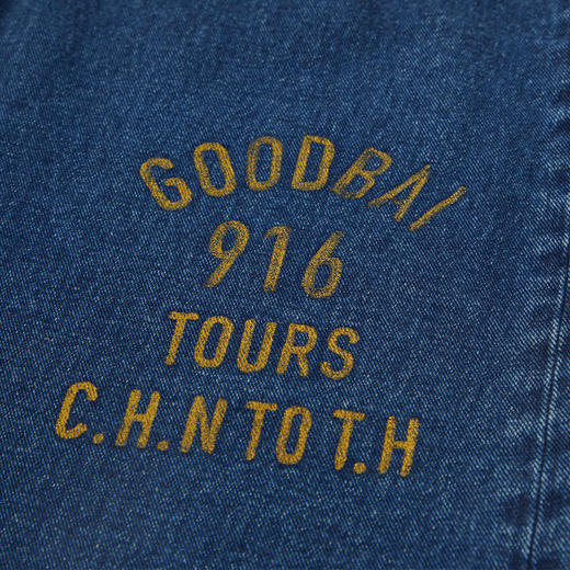 GOODBAI 916邮戳logo印花洗水宽腿七分牛仔裤 商品图4