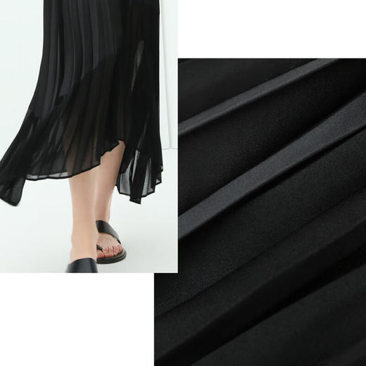 COCOBELLA设计感拼接缎面百褶裙飘逸压褶不对称半身长裙HS535B 商品图3