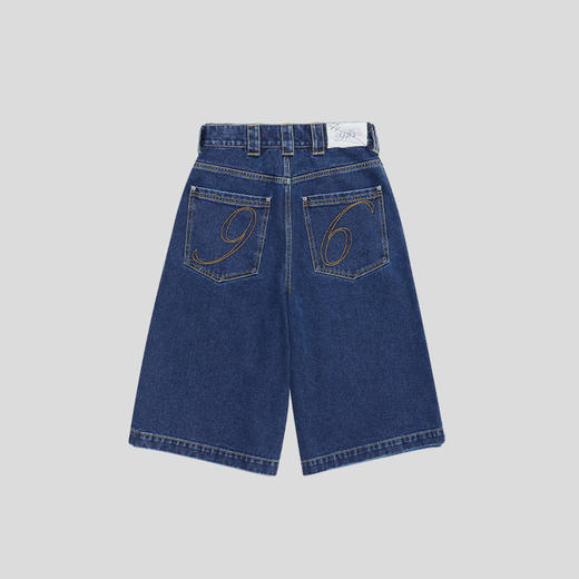 GOODBAI 916邮戳logo印花洗水宽腿七分牛仔裤 商品图3